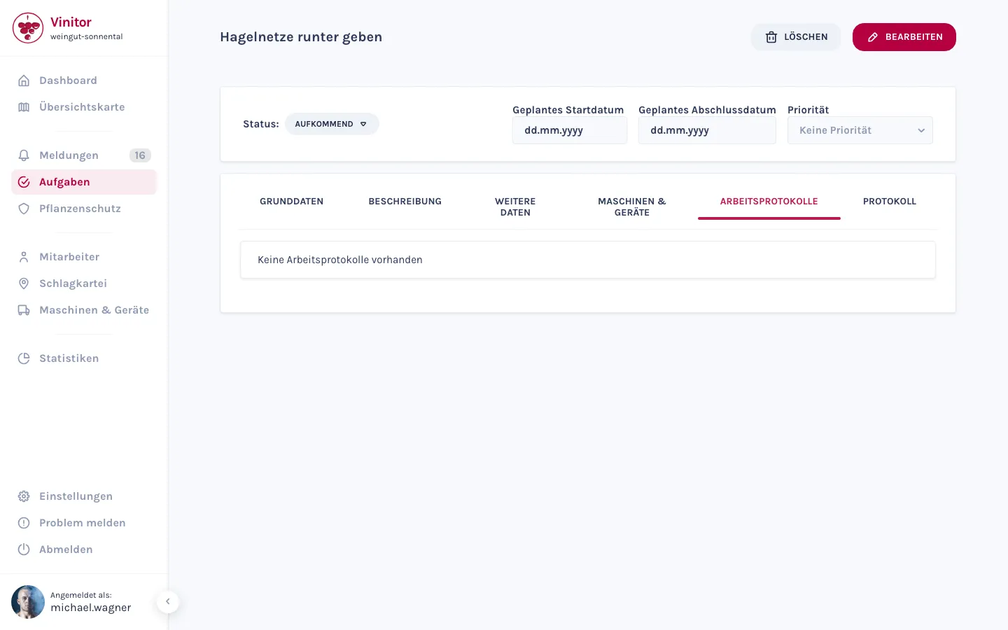 Vinitor Aufgabe — Arbeitsprotokoll mit Zeiteinträgen je Mitarbeiter