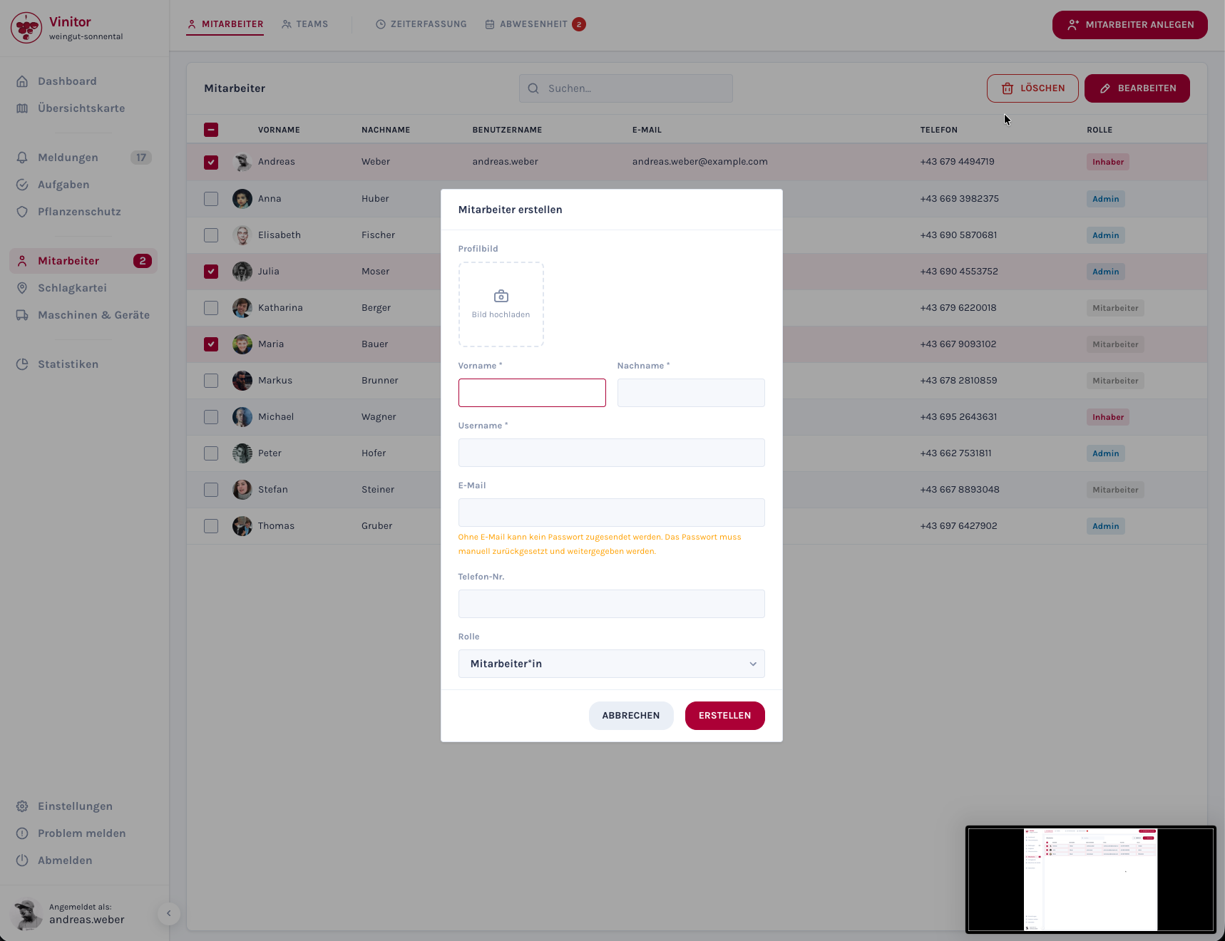 Screenshot: Benutzer-Erstellungsmodal mit Einzel- und Sammel-Modus